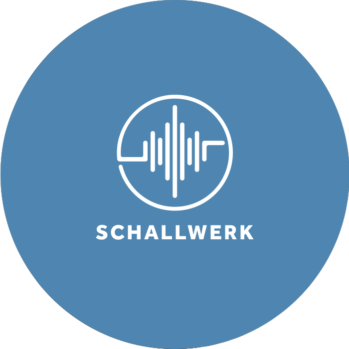 Schallwerk Gehörschutz Logo auf blauem Hintergrund