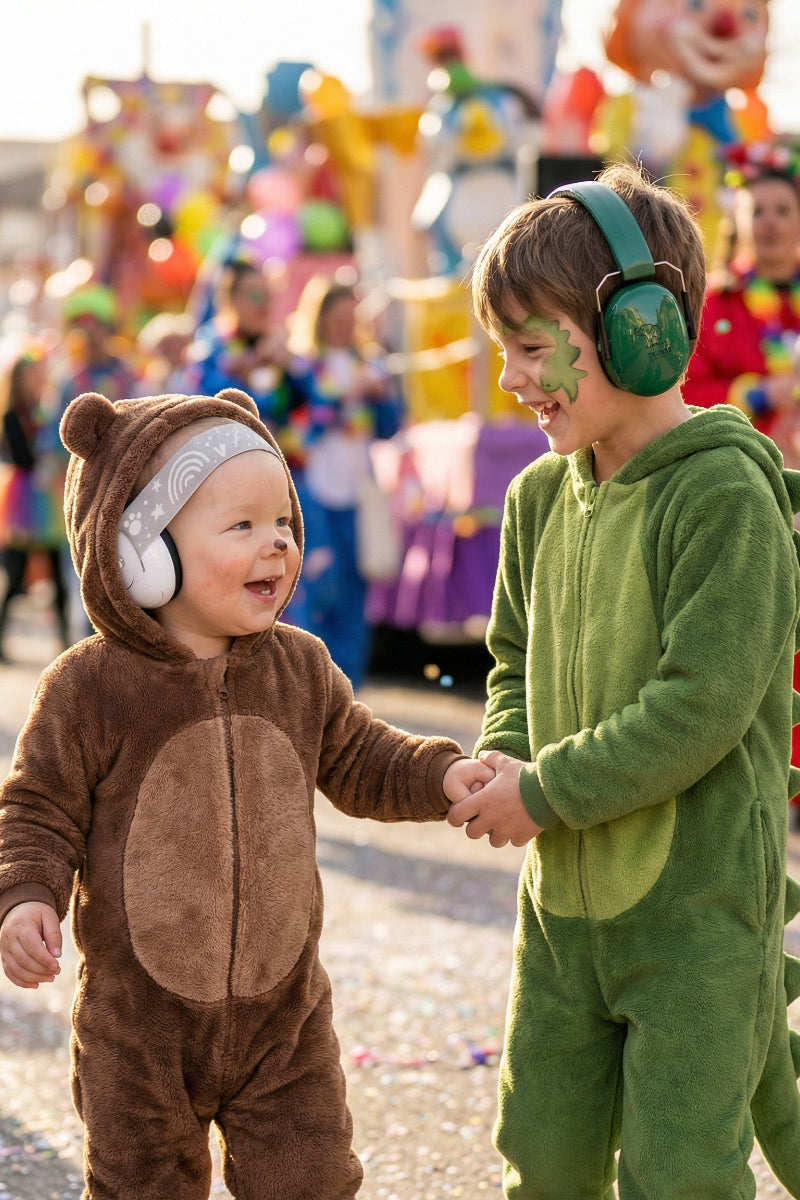 Baby mit MINI+ und Kind mit Kiddies beim Faschingsumzug