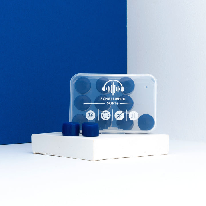 SCHALLWERK® Soft+ 12 Silikon Ohrstöpsel blau mit Transportdosel